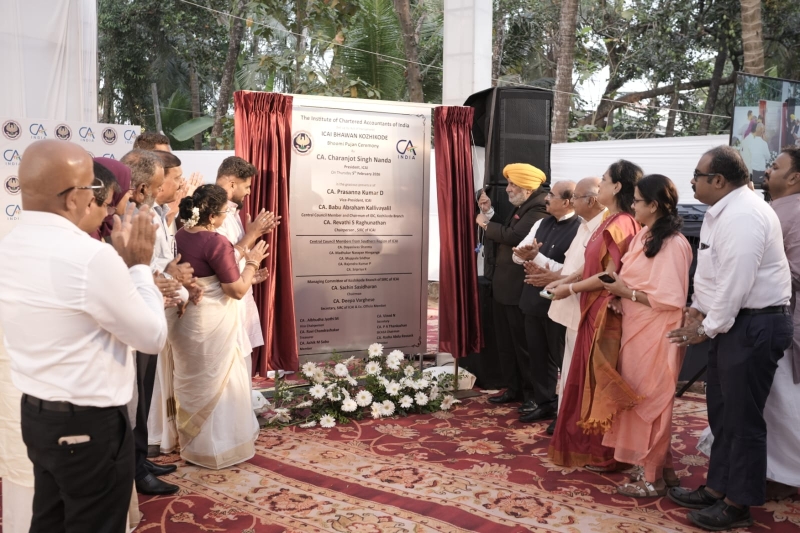 February 06, 2026 - CA. Charanjot Singh Nanda, the then President, ICAI along with Central Council Members, SIRC Regional & Branch Management Committee Members, graced the Bhoomi Pujan Ceremony for New Branch Building of Kozhikode Branch of SIRC of ICAI, marking an important step in strengthening regional engagement & member connect.